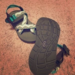 Size 5 Chacos. Light grey, turquoise