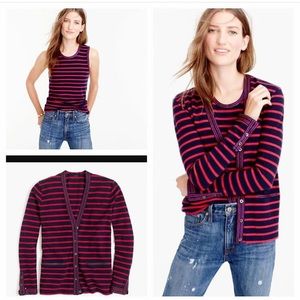 J. Crew metallic trimmed navy/red striped Cardigan