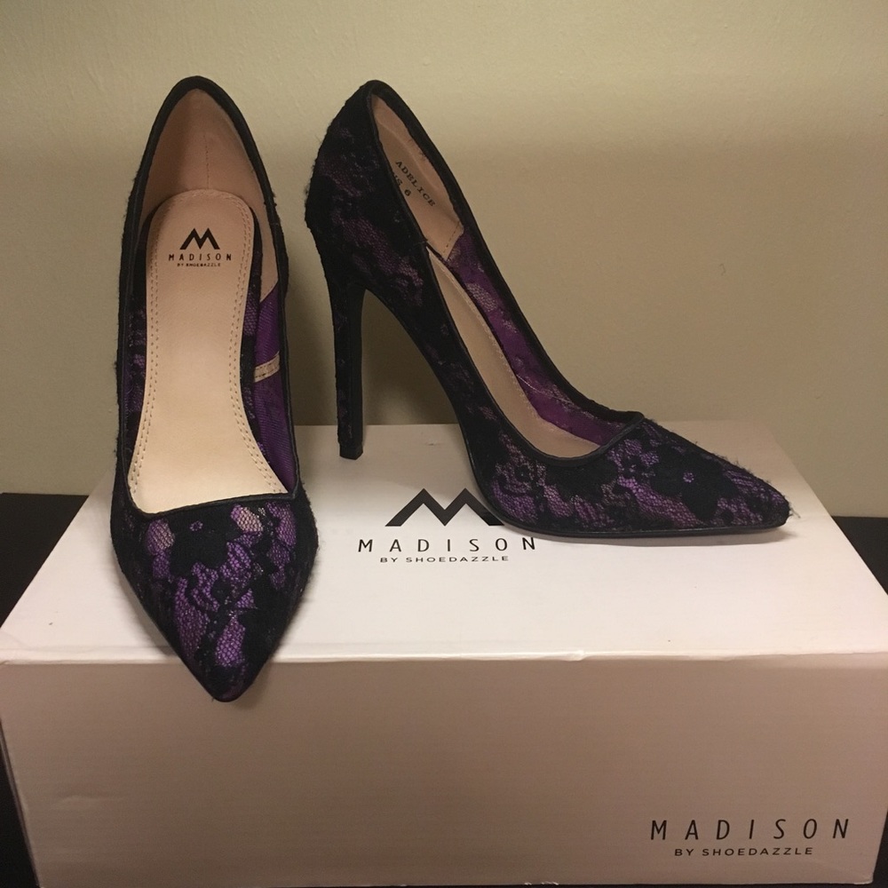 Size 6 Purple/Black Lace Heels