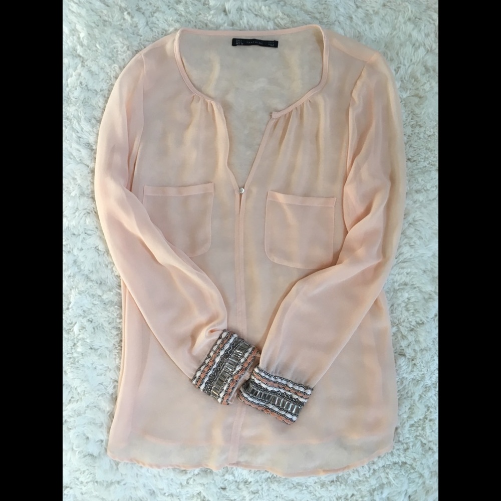 Zara, long sleeved gauzy shirt
