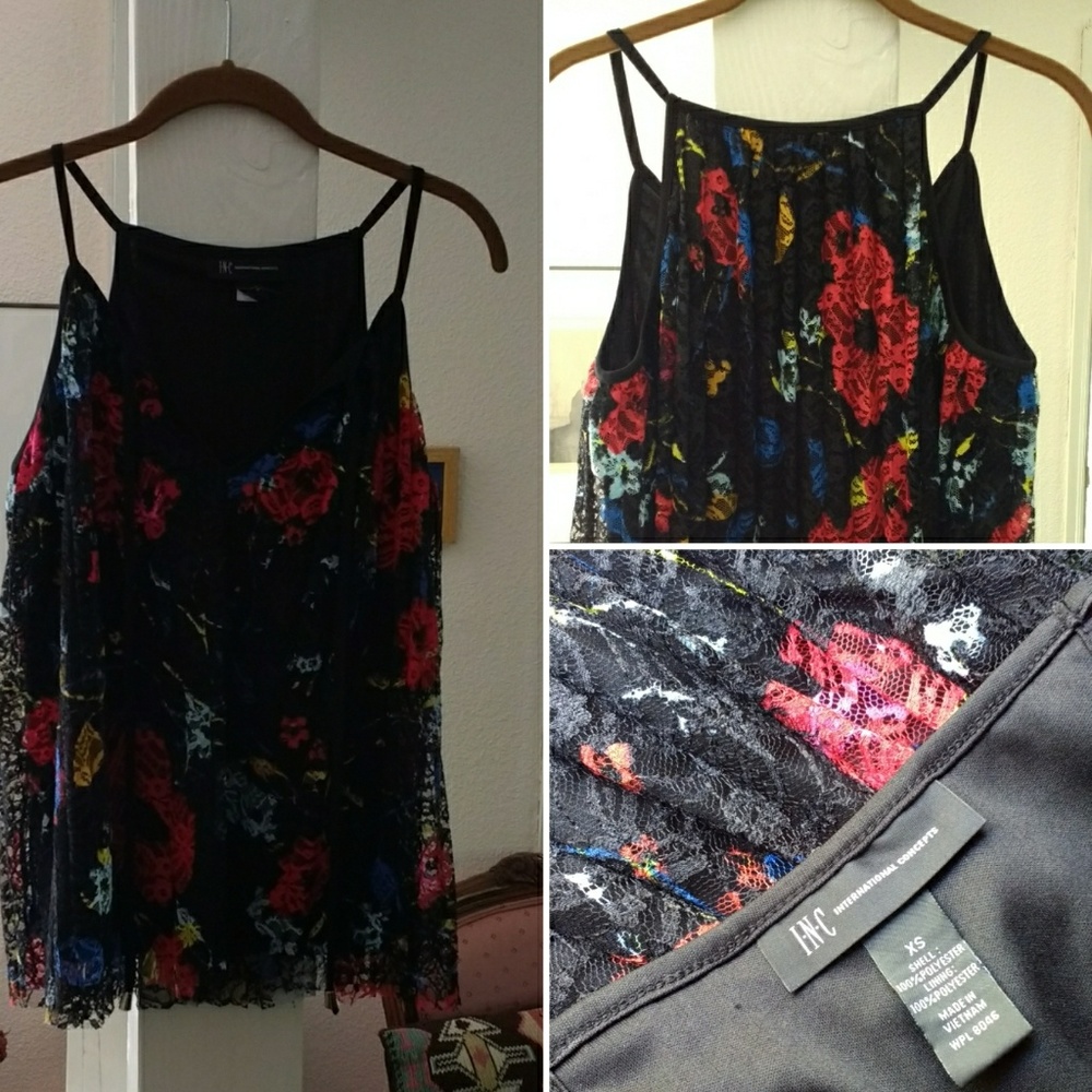INC Lace flower tank top blouse