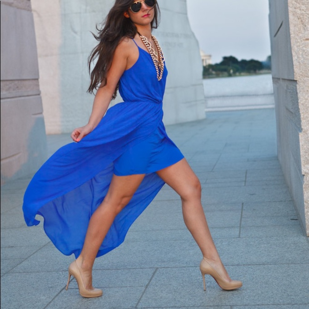 Rory Beca Jones Fishtail Wrap Gown in blue