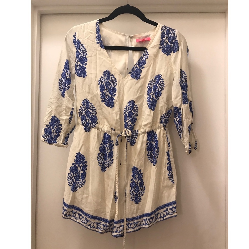 White & Blue Paisley Design Romper