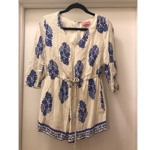 Pants - White & Blue Paisley Design Romper Pants - White & Blue Paisley Design Romper