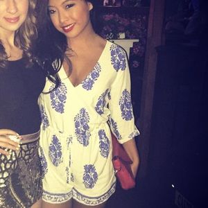 Pants - White & Blue Paisley Design Romper Pants - White & Blue Paisley Design Romper