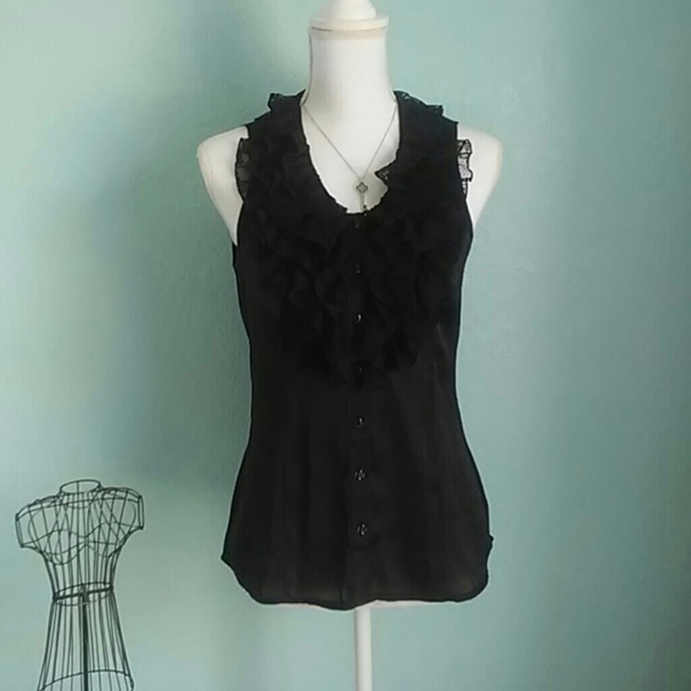 Spense Ruffle Button Up Sleeve Less Blouse - Picture 2 of 7