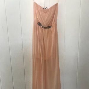 ZARA Pink chiffon waist strapless Maxi dress