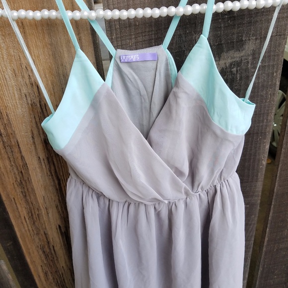 Lulus Grey and Blue Skater Dress - Picture 2 of 5