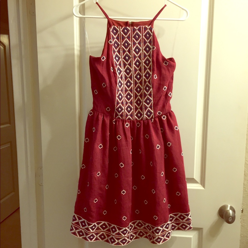 Francesca's Geometric Embroidery Racer Back Dress