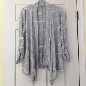 Gray & White Striped Maternity Open Cardigan M