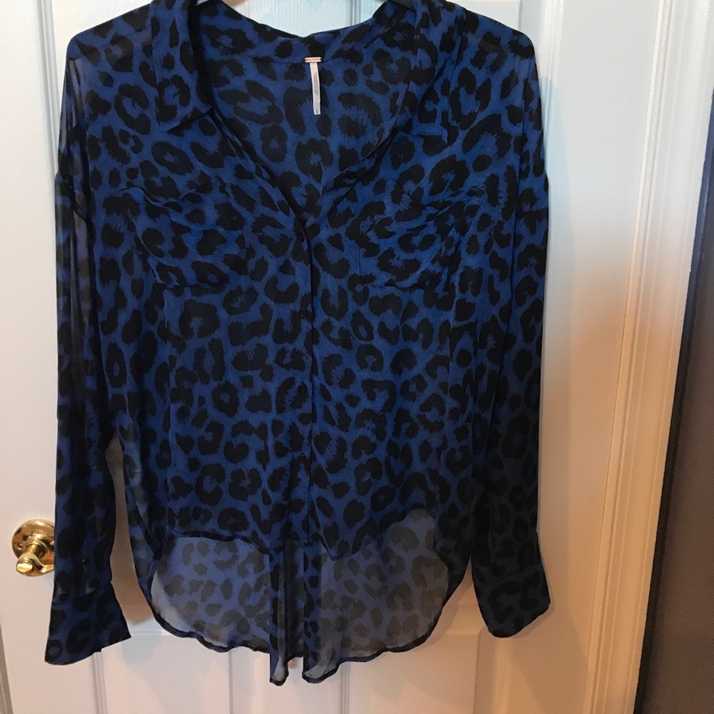 Free People Blue cheetah top