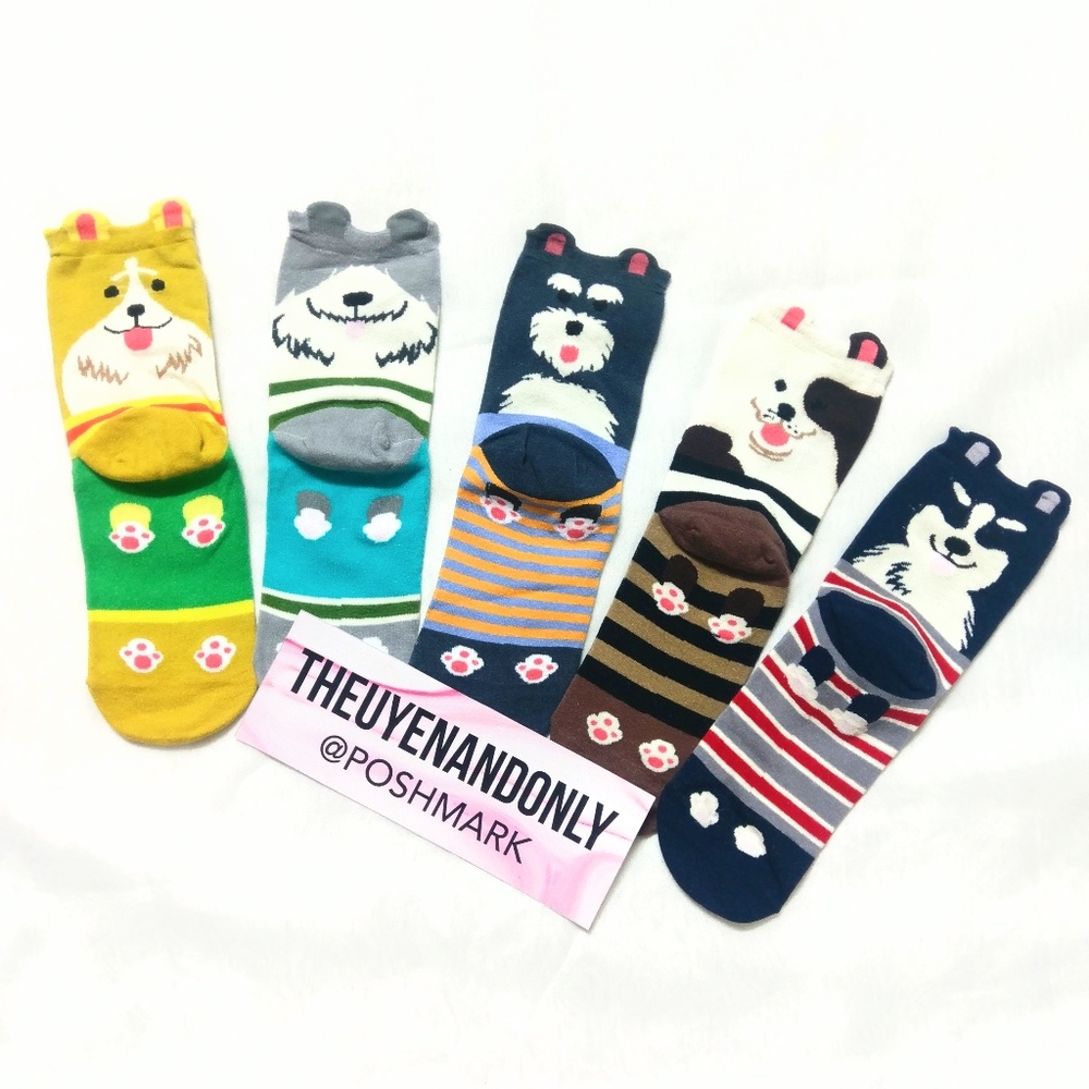 5 PAIRS New Cute Dog Printed Socks