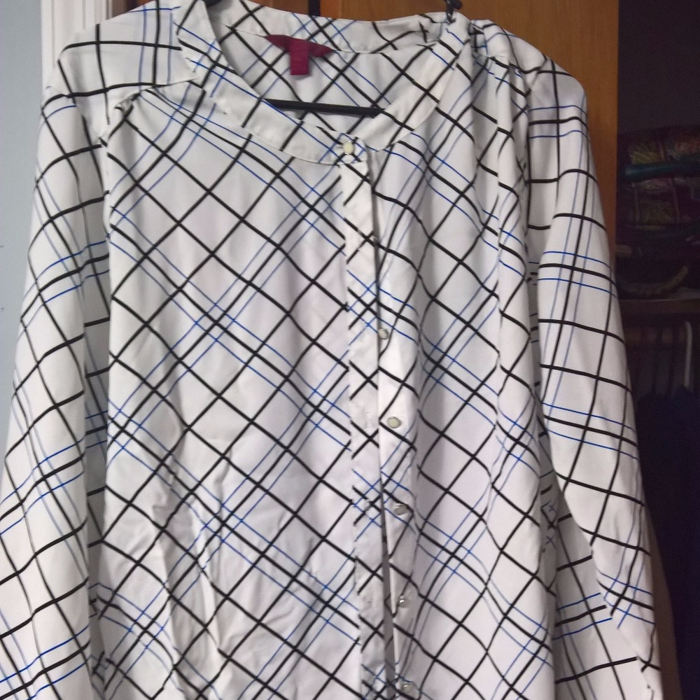 212 White Blouse with Blue and Black Strips