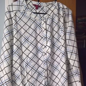 212 White Blouse with Blue and Black Strips