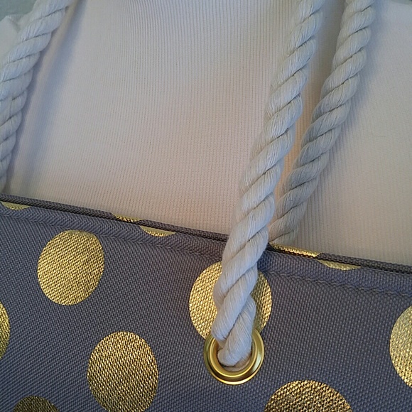 Gray and gold polka dot tote - Picture 2 of 4