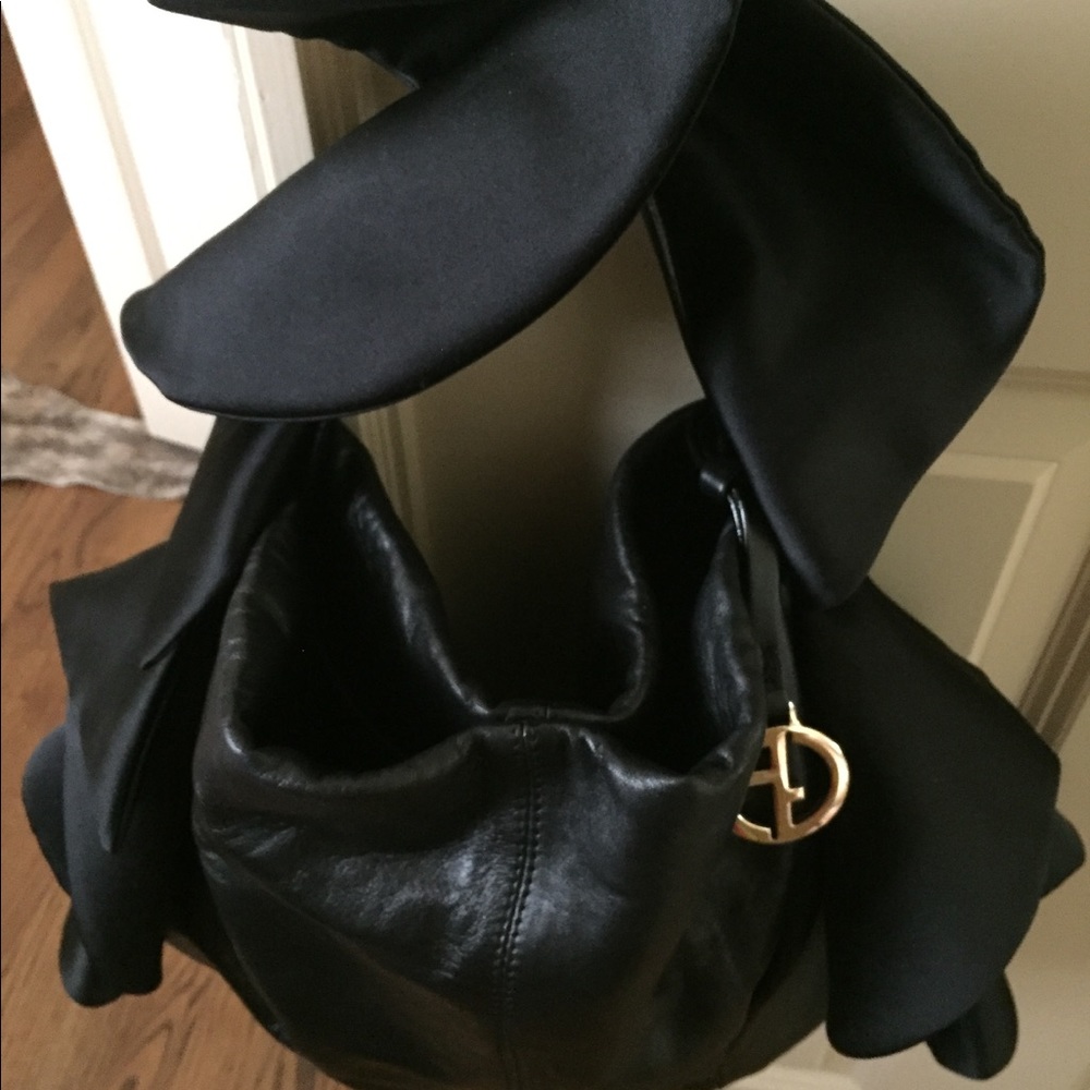 Giorgio Armani leather and silk purse with Logo and tags