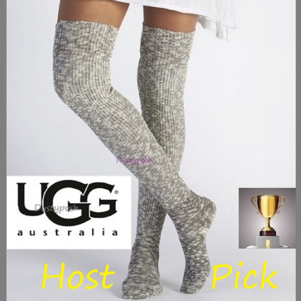 UGG Thigh High Over The Knee Socks Grey Marled OTK Long Boot Discontinued New - Picture 2 of 4