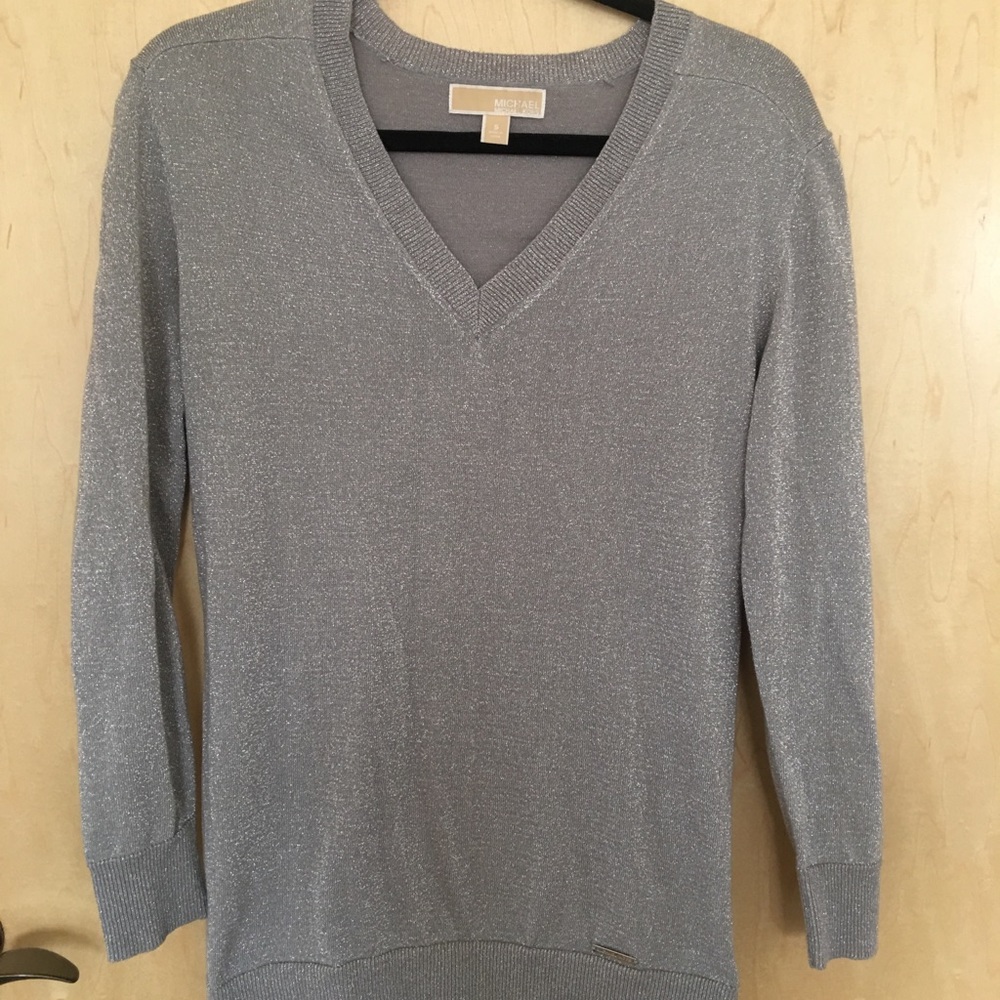 Michael KORS silver long V-neck sweater size S