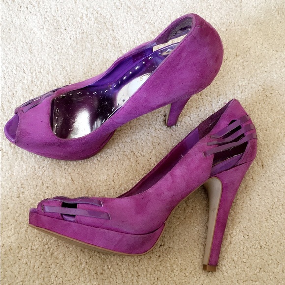 Chaussures BCBGirls Talons Ouverts En Daim Violet - Taille 8B, Boucle Carrée, Occasion