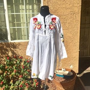 Boho Babydoll Dress with Embroidered Flowers 🌺