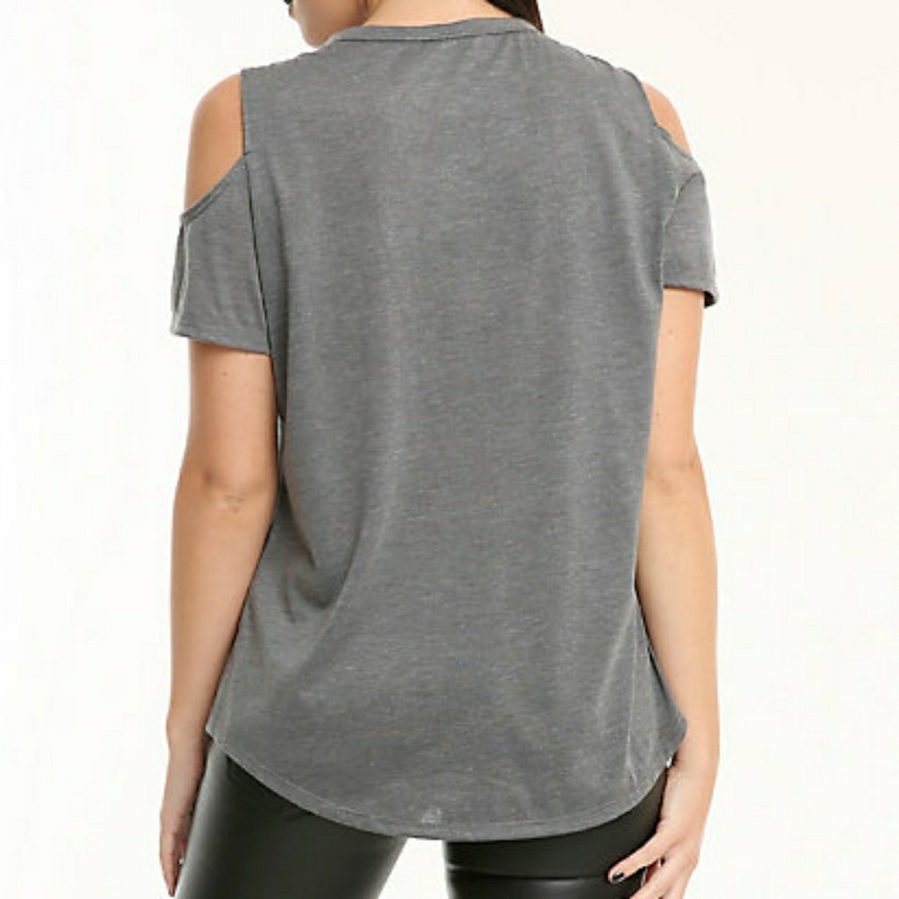 Grey Lace-Up Girls Cold Shoulder Top - Picture 3 of 3