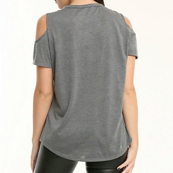 Grey Lace-Up Girls Cold Shoulder Top - Picture 3 of 3