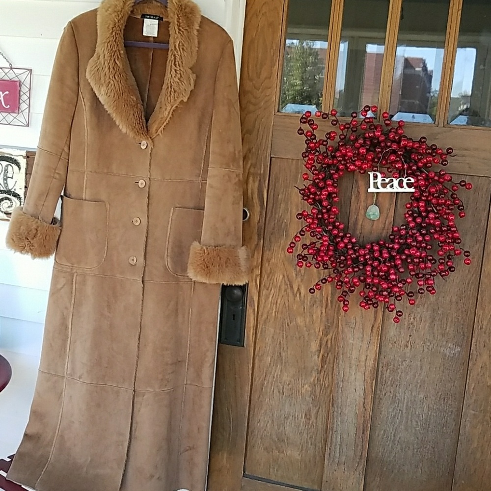 Full Length Long Faux Shearling Faux suede Coat