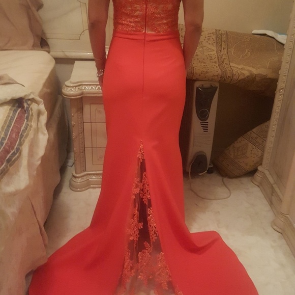 Lace Pink/Orange Gown Bridesmaid Pageant - Picture 1 of 4