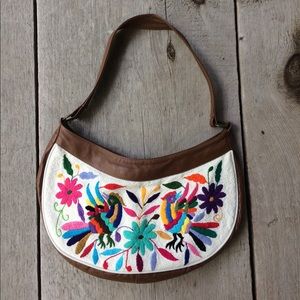 Bohemian Boho Embroidered Rainbow Bird Bag Purse