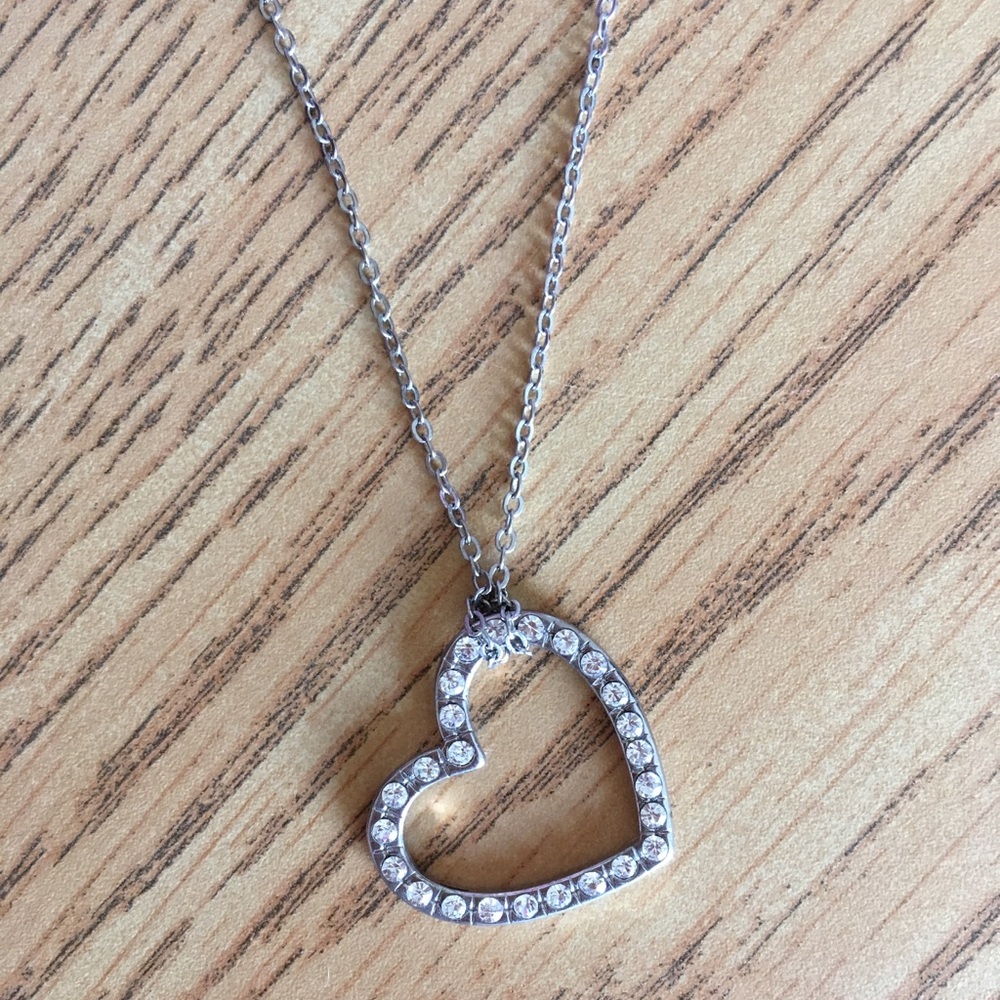 Lia Sophia crystal heart necklace; simple silver