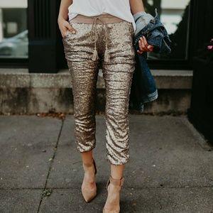 Vici Rose Gold sparks fly sequin joggers