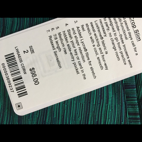 NWT GREEN STRIPES LULULEMON JET CROP SLIM — 2 4 6 - Picture 3 of 6