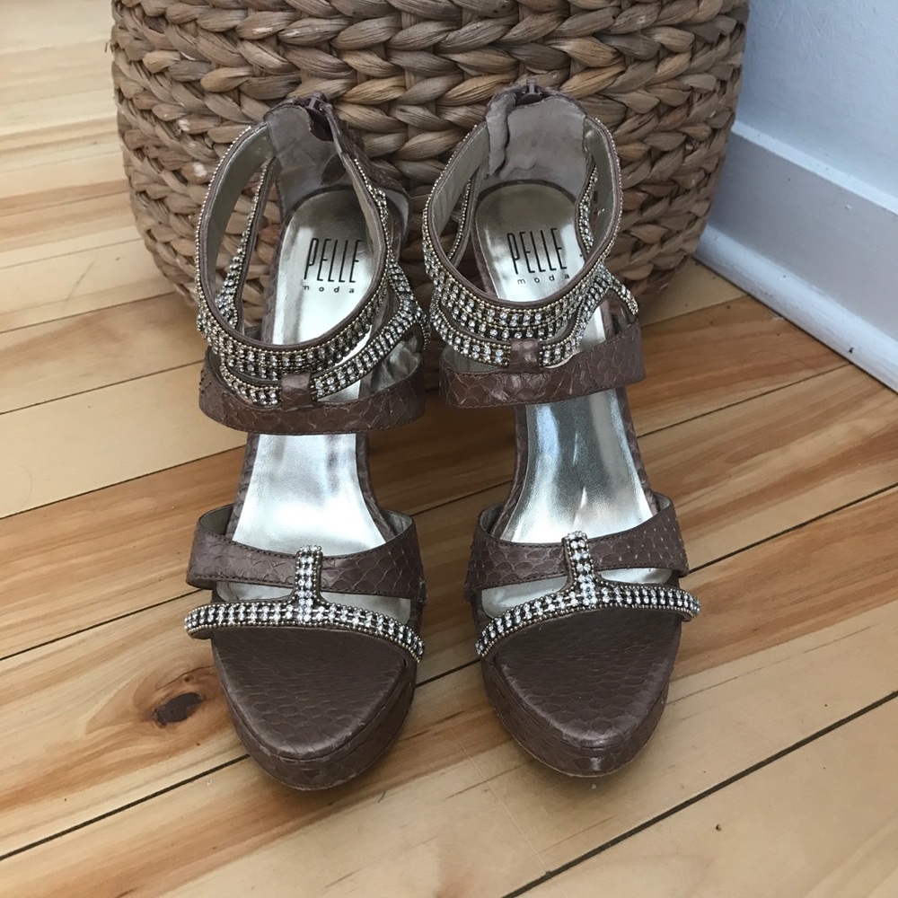 PELLE Moda Mauve Snake Skin Rhinestone Sandals - Picture 3 of 7