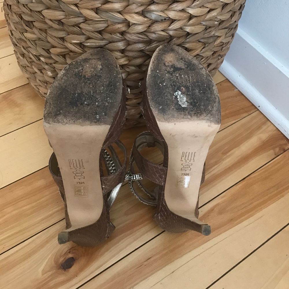 PELLE Moda Mauve Snake Skin Rhinestone Sandals - Picture 4 of 7