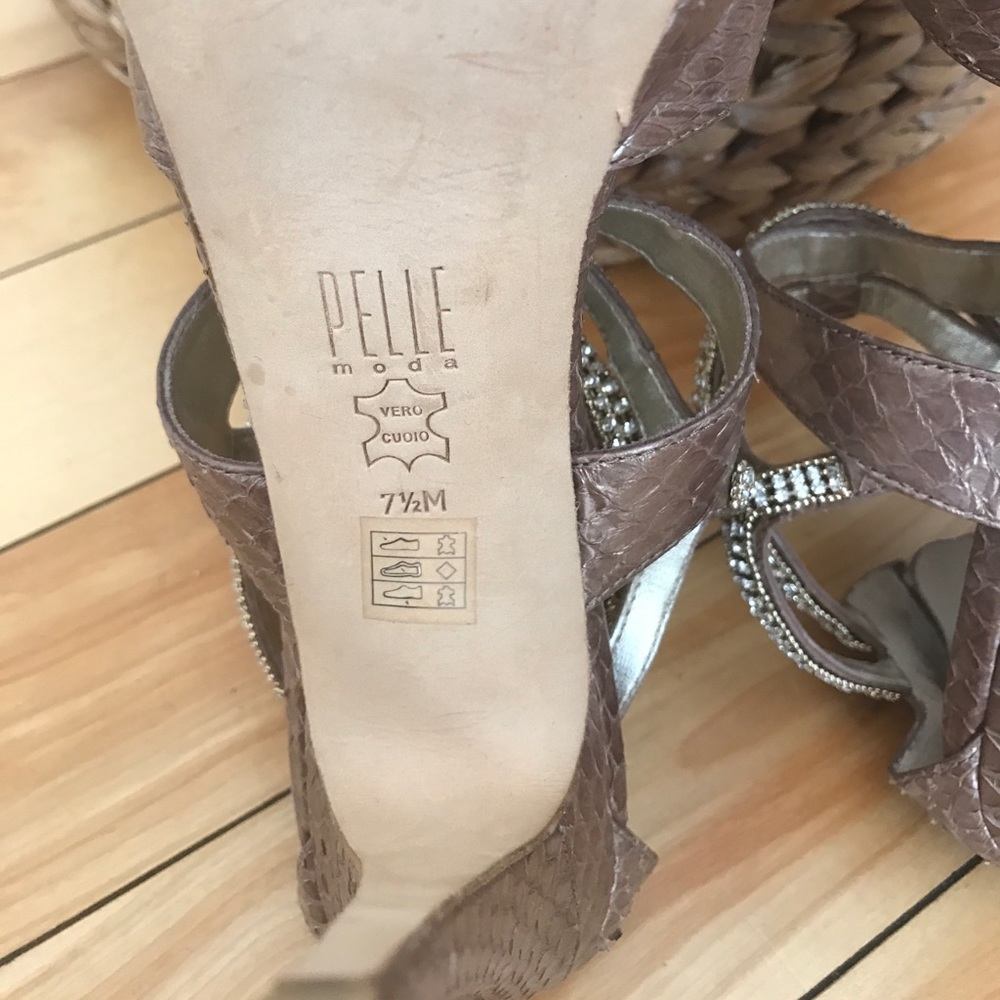 PELLE Moda Mauve Snake Skin Rhinestone Sandals - Picture 5 of 7