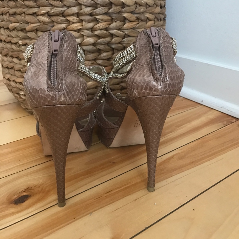 PELLE Moda Mauve Snake Skin Rhinestone Sandals - Picture 7 of 7