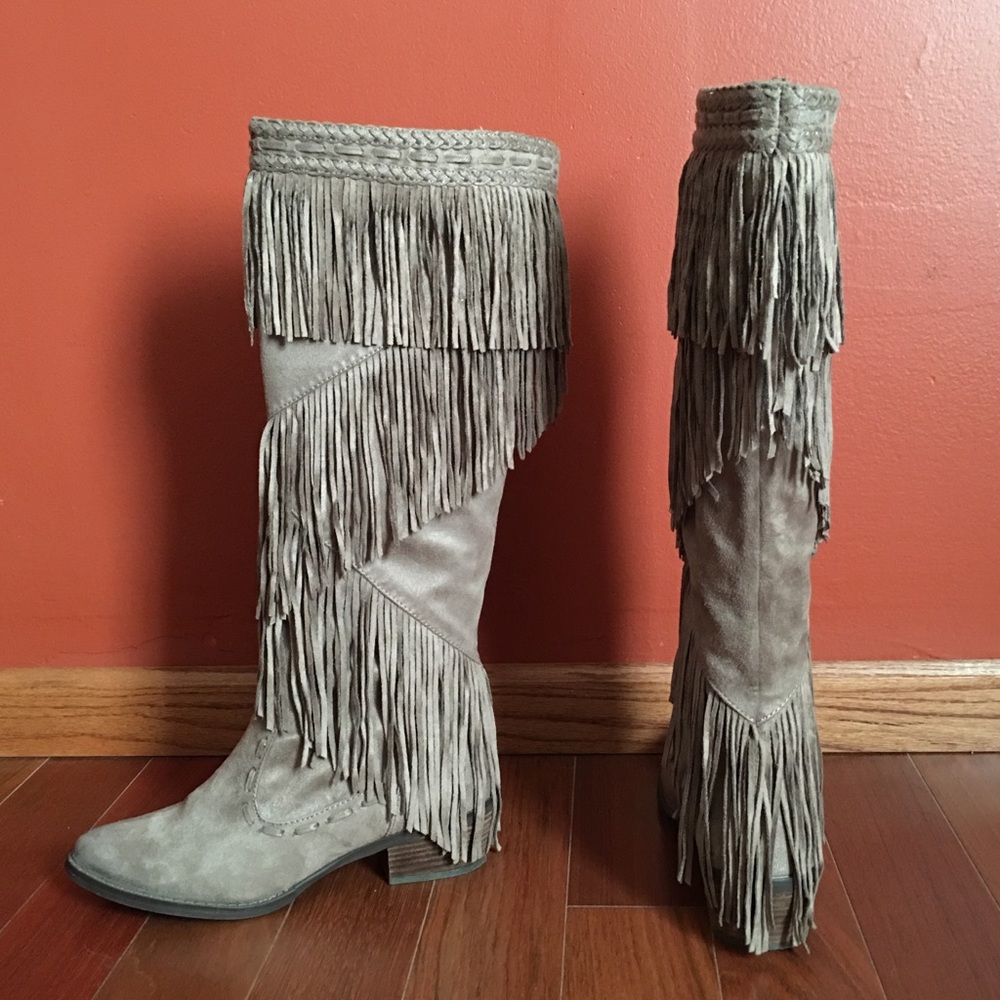 Not Rated Taupe Fringe Tall Boots