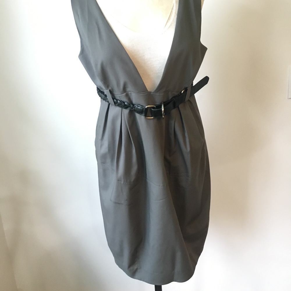 L.A.M.B deep plunge gray dress