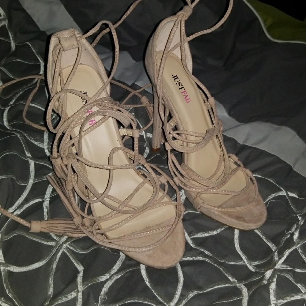 JustFab pink lace up heels