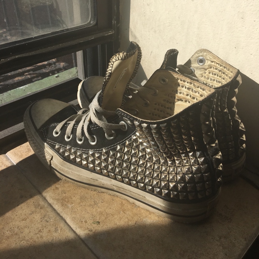 Vintage Custom Studded Black Converse All Stars