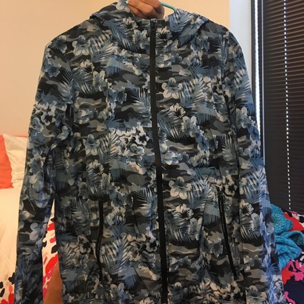 Blue flowery printed windbreaker