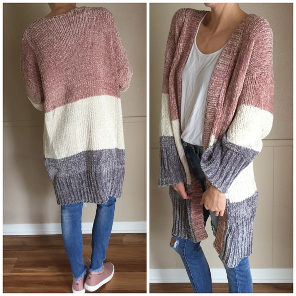 LAST ITEM▫️Softest Mauve Color Block  Cardigan - Picture 4 of 6