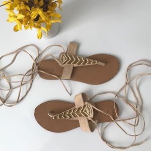 FINAL PRICE ✨Gold beaded lace up sandals