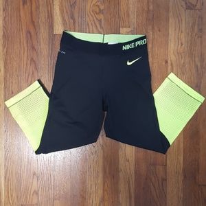 Nike Pro Black and Neon Capris