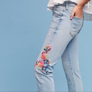 Pilcro Floral Embroidered Mid-Rise Ankle Jeans