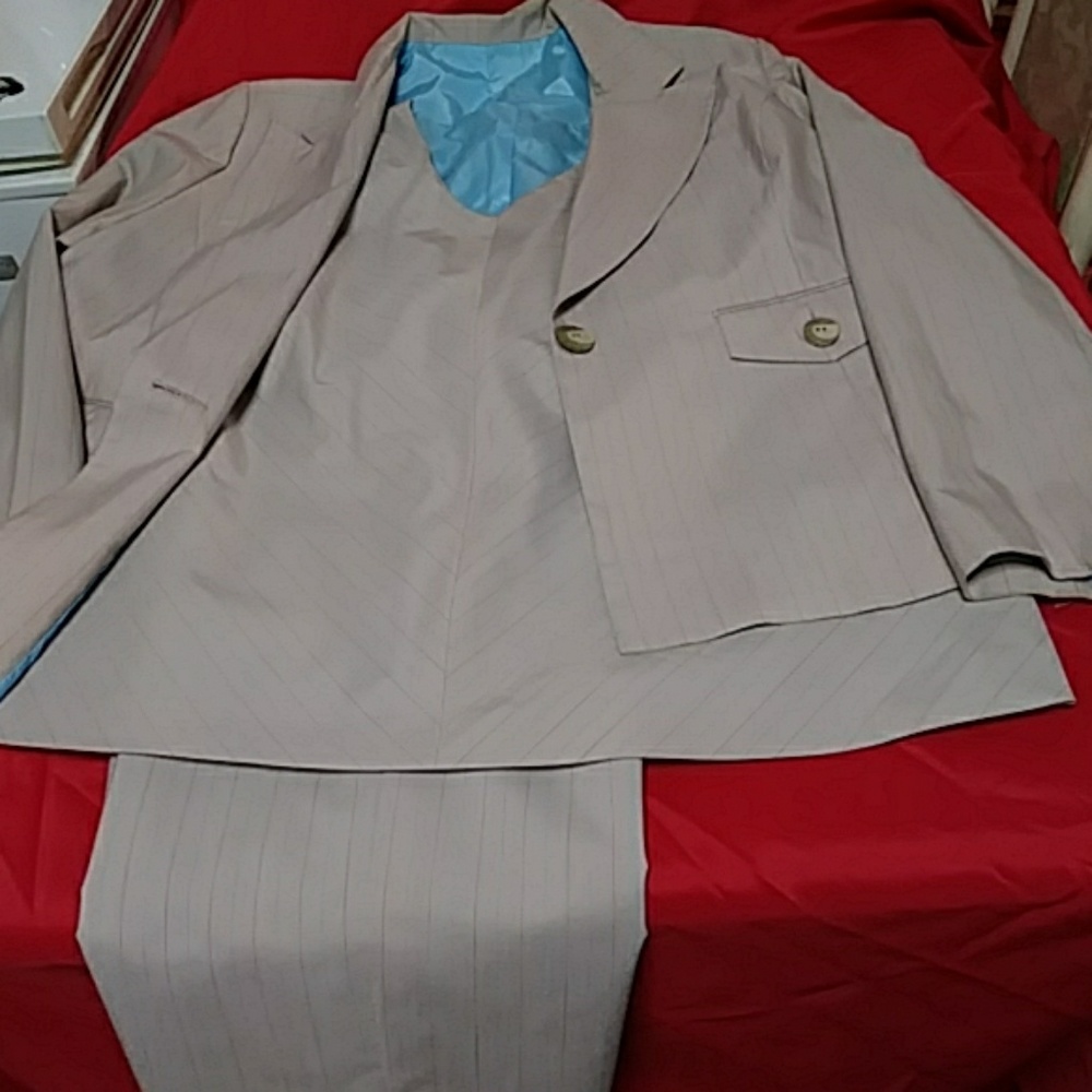 Aqua & Beige pin stripe three peice suit