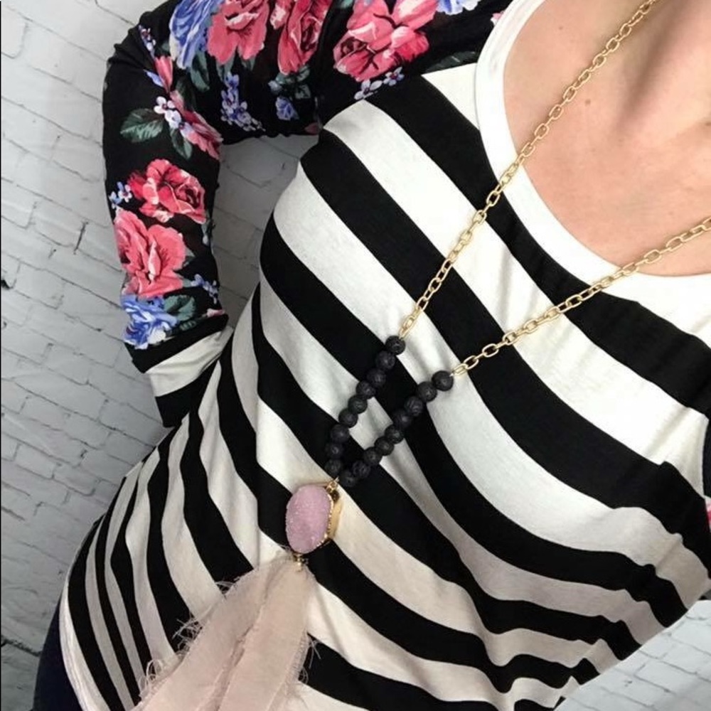 Long sleeve floral striped tee