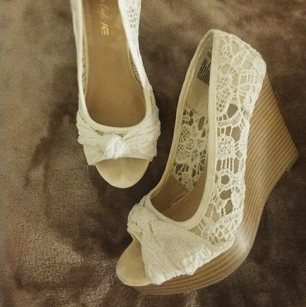 White lace wedges