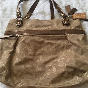 Brown and tan Coach tote