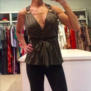 Plunging open back shimmer top